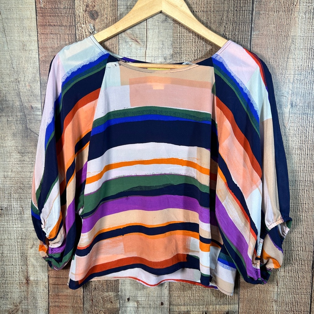 Maeve Multicolored Striped 100% Silk Dolman Sleeve Blouse Top Small Anthro